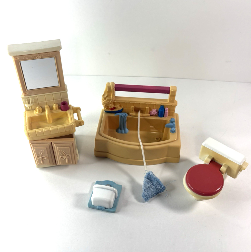 Fisher Price Loving Family Dollhouse 90S Bathroom Set Sink Vanity Toilet Bathtub
